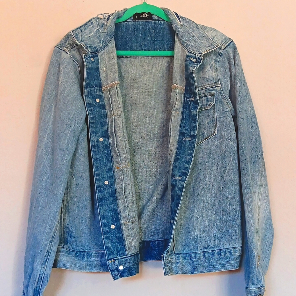 Men's For The Republic distressed denim jacket L